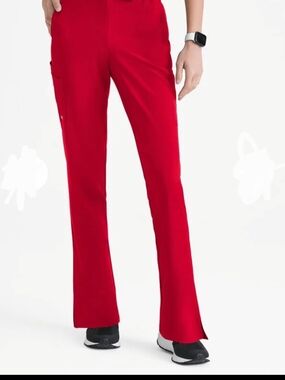 Grey's Anatomy Women's Red Straight-Leg Scrub Pants Medium Tall Nurse Medical
